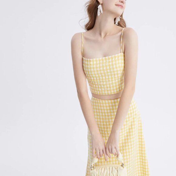 URBAN REVIVO Dress top skirt set Plaid A-Line Skirt - Picture 4 of 9